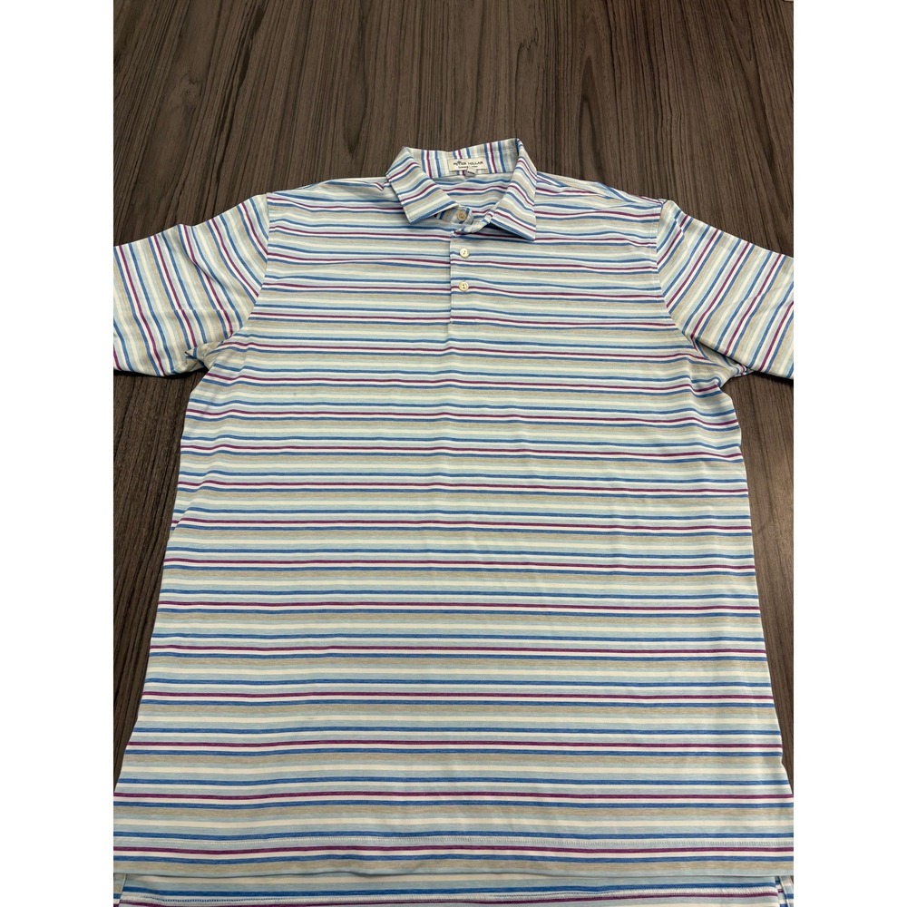 Peter Millar Summer Comfort Polo‎ Shirt Large Blue Multicolor Stripe Golf Mens